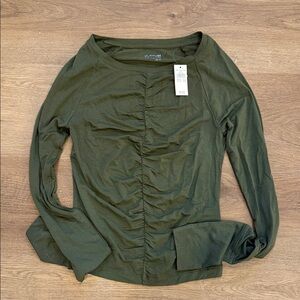 Aerie Offline Forest Green Ruched Long Sleeve Tee